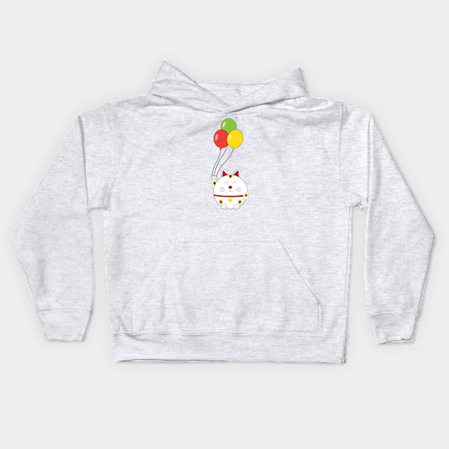 Fat Cat with Balloons Kids Hoodie by QueenieLamb